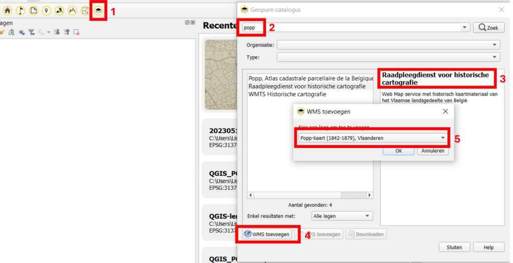 De Popp-kaart toevoegen in QGIS via de Geopunt-toolbar