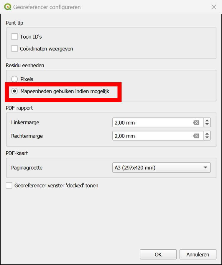 Aanpassen van de residu-eenheid in QGIS