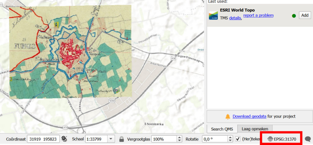 Het EPSG nakijken bij een gegeorefereerde kaart in QGIS