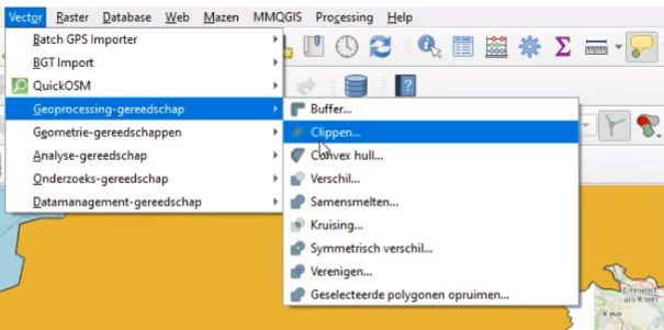 Clip-functie in QGIS openen