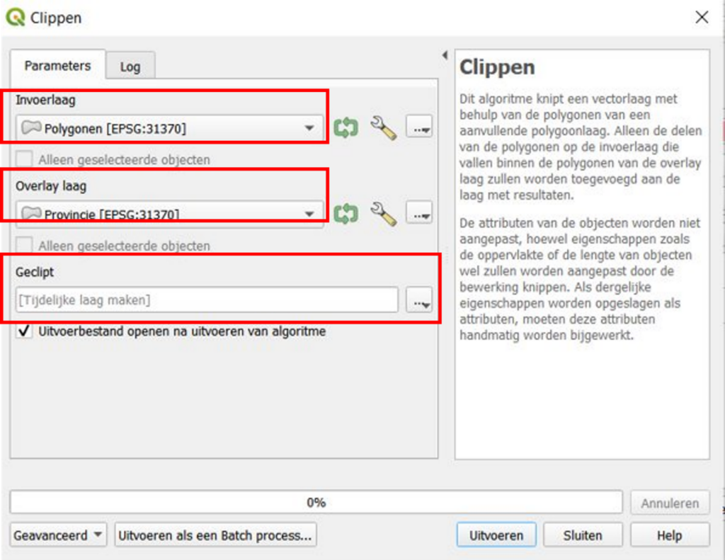 Clippen in QGIS voorbereiden met juiste invoerlaag en overlay laag