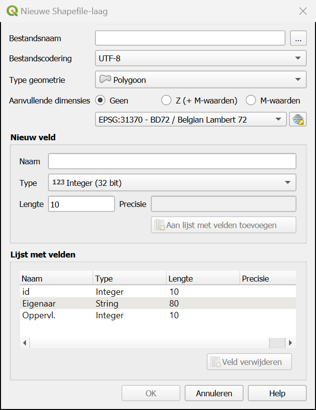 Een nieuw veld aanmaken bij een nieuwe werklaag in QGIS