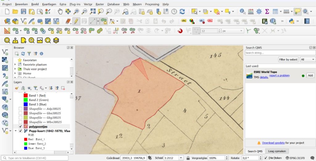 Een polygoon tekenen in QGIS met de functie objecten toevoegen