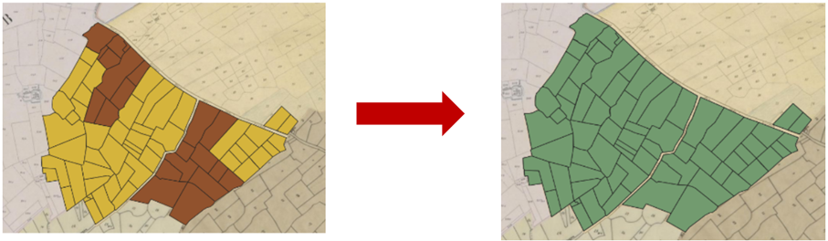 Twee polygonenlagen in QGIS worden gekoppeld