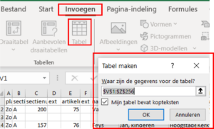 Een tabel maken in Excel