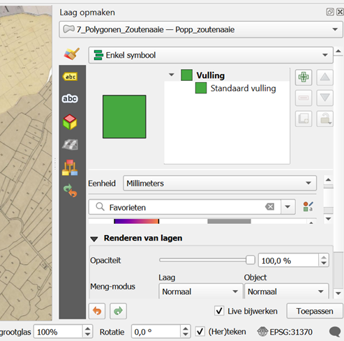 Het paneel lagen opmaken in QGIS