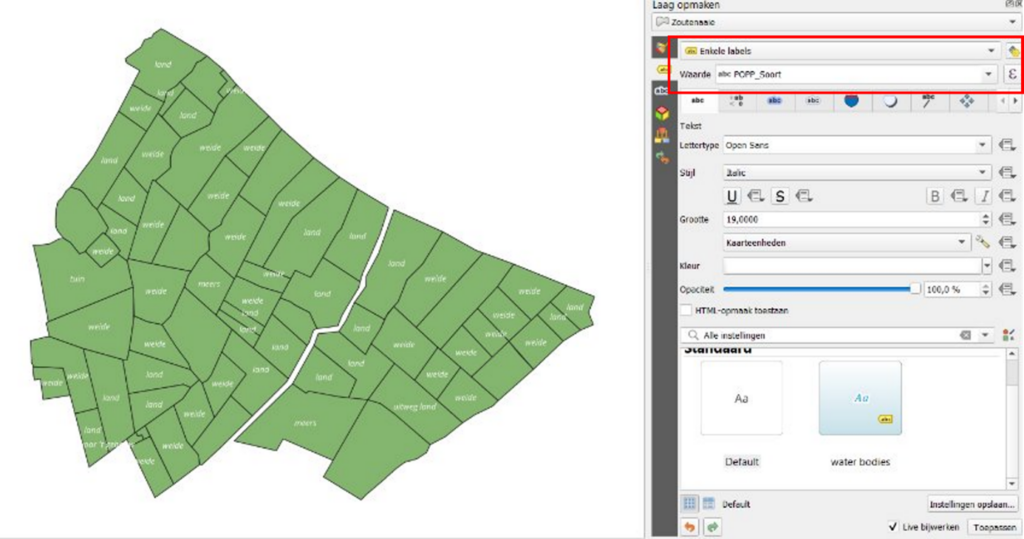 Lagen opmaken met tekst in QGIS