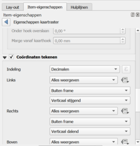 Coordinaat-aanduidingen toevoegen in de afdruklay-out van QGIS