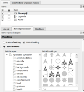 Een noordpijl kiezen in de SVG-browser in de afdruklay-out van QGIS