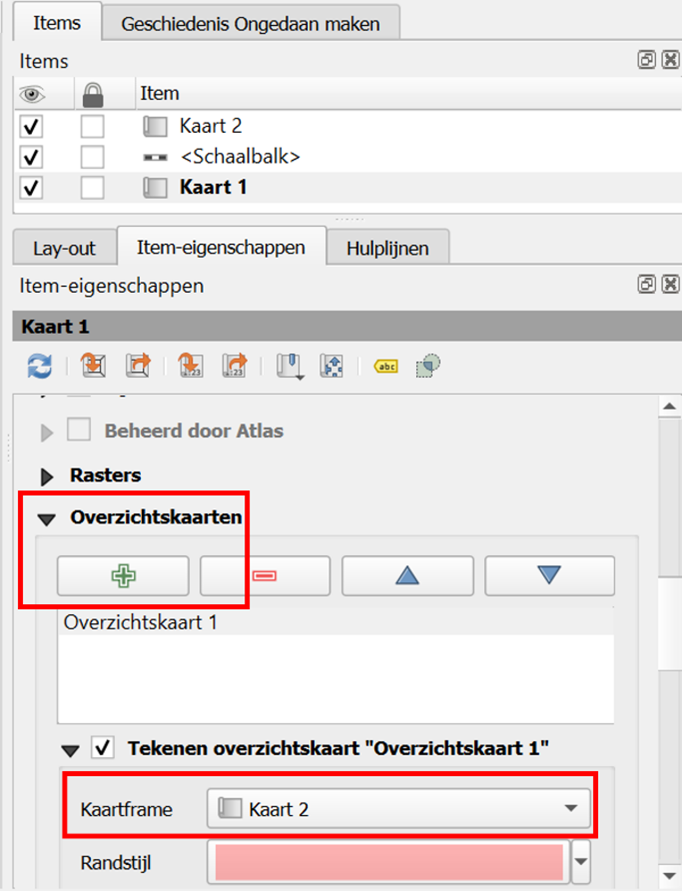 Het bereik van een detailkaart accentueren in de afdruklay-out van QGIS