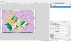 Kaart met rasterlijnen, randstijl en coordinaat-aanduidingen in de afdruklay-out van QGIS