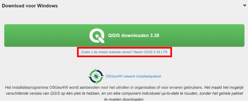 Downloadscherm van QGIS