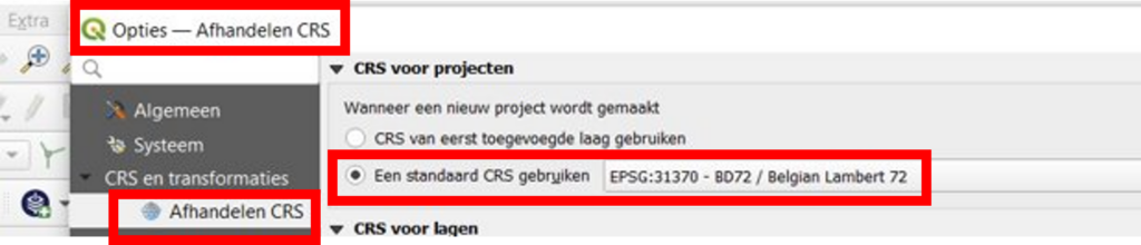 CRS-instellingen van QGIS