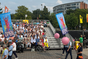 Processie Virga Jessefeesten - Mensen die met vlaggen paraderen