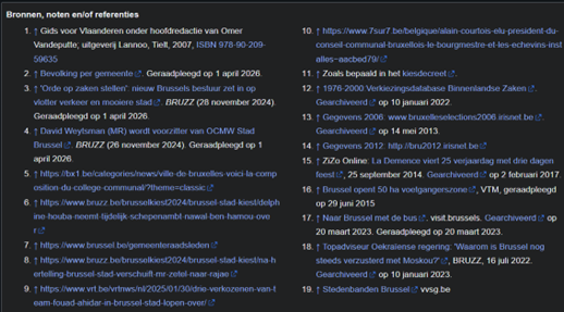 Een screenshot van Wikipedia: een voorbeeld van hoe de citaten op een WIkipediapagina worden verzameld.