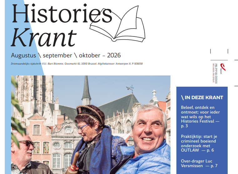 Voorpagina Histories Krant 16 met een foto van de bellemadam van Mechelen.